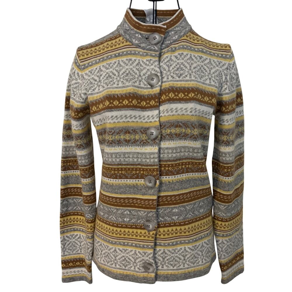 NEW Madeleine Cashmere Wool Fair Isle Norwegian Jacquard Cardigan Sweater